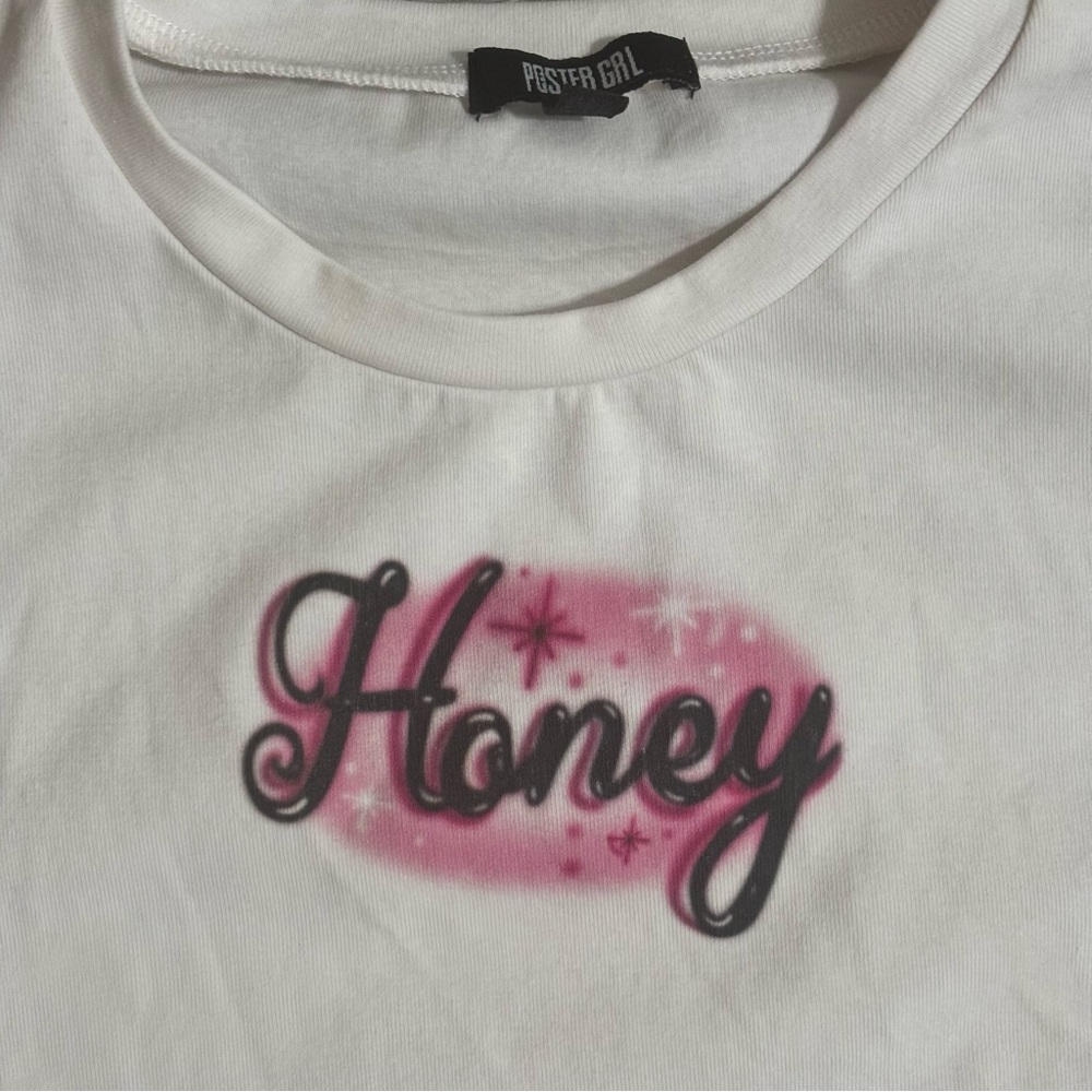 Poster Girl White Baby Tee Size XL Glitter Festival Y2K Soft Girl - Picture 2 of 7
